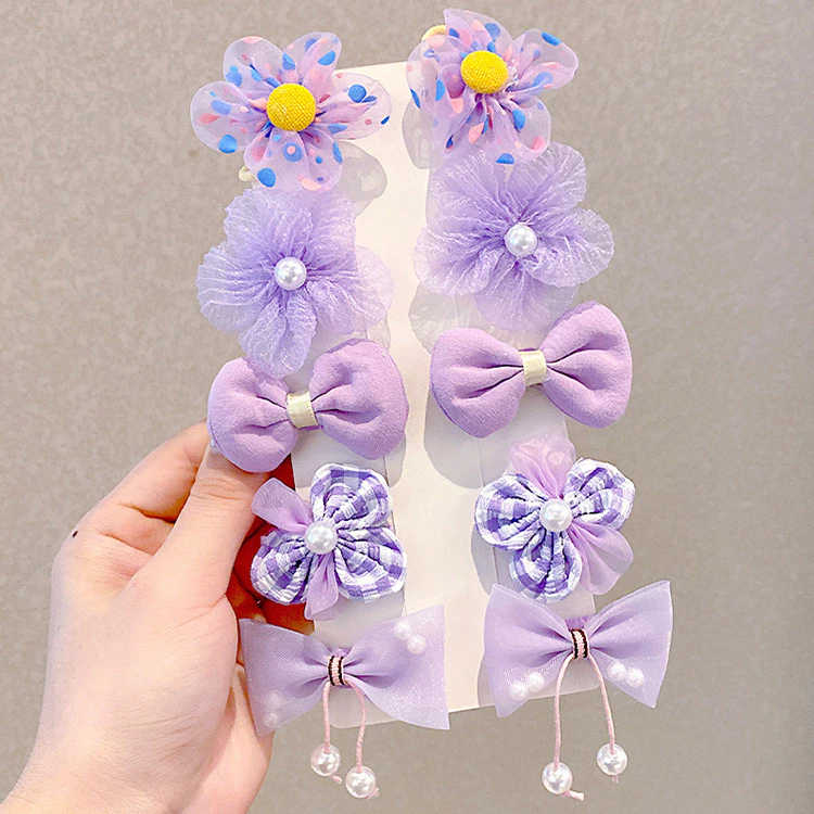 Girls Bow Hair Clips Accessories Kids Gift Set Princess Fabric Flowers image 2