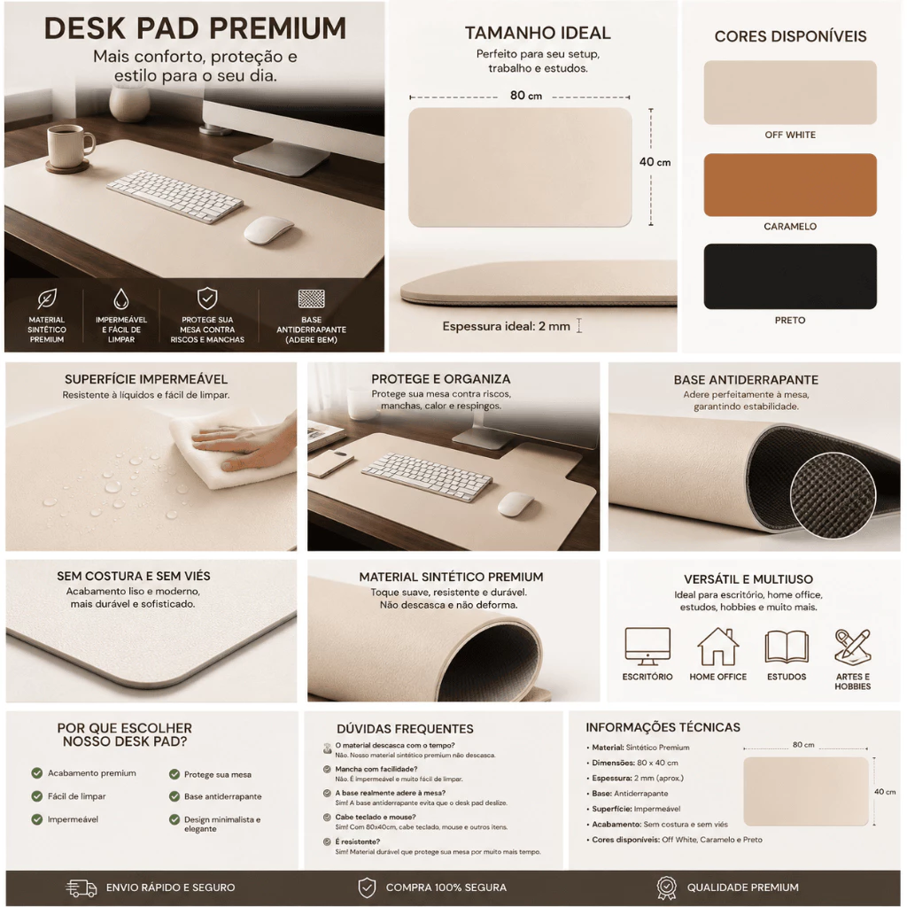 Office Desk Pad Leather and Suede Comfortable Non-Slip 80x40cm + Leather Mouse Pad Gift image 4
