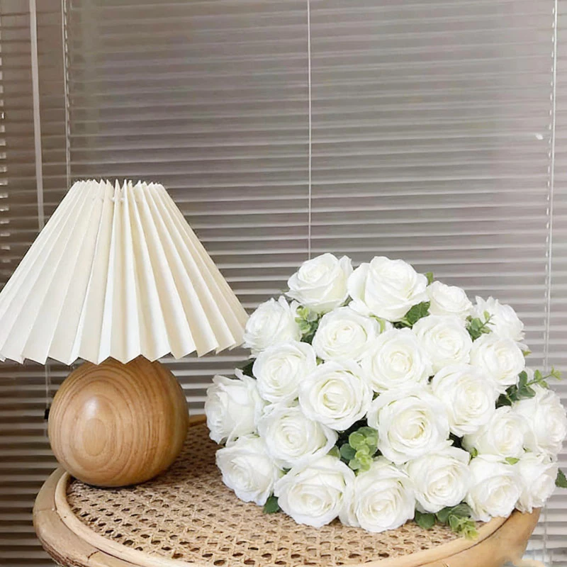 10Pcs/Lot White Artificial Roses, Real Touch Single Stem Flowers for Wedding Bouquet Home Decoration image 2