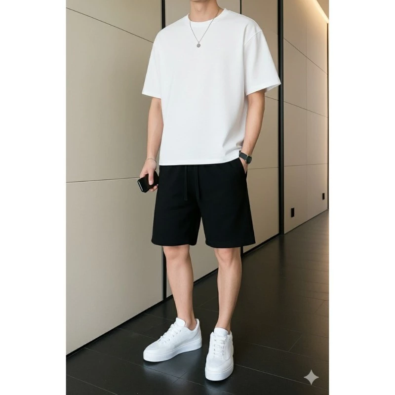 2-Piece Set: Casual T-Shirt and Shorts, Plain, Lightweight and Comfortable